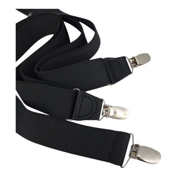 Mens Black Adjustable Clip-On Suspenders Elastic Straps 1 1/4" Wide - Picture 5 of 6